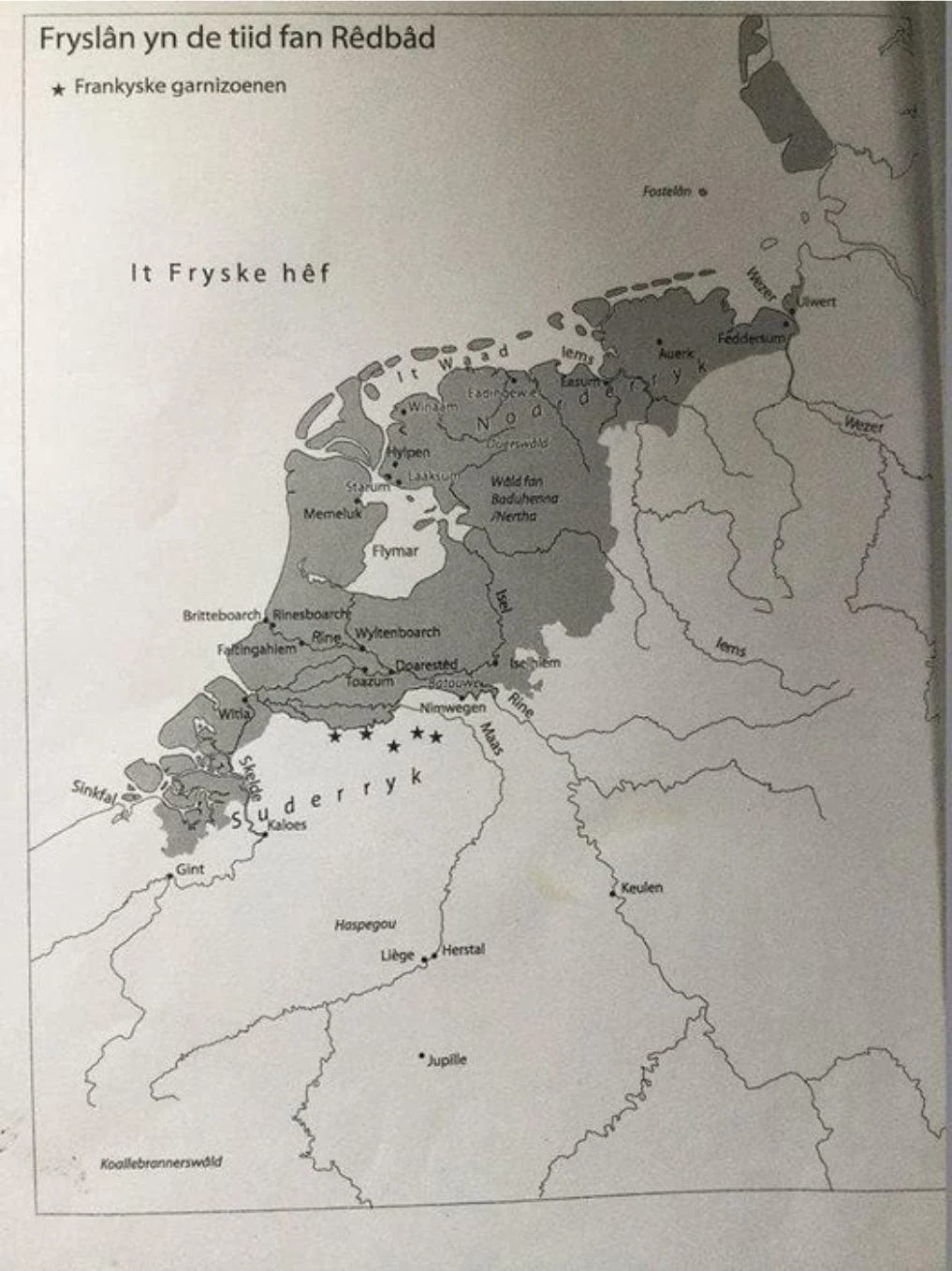 Histoaryske kaart: Fryslân yn de tiid fan Rêdbâd