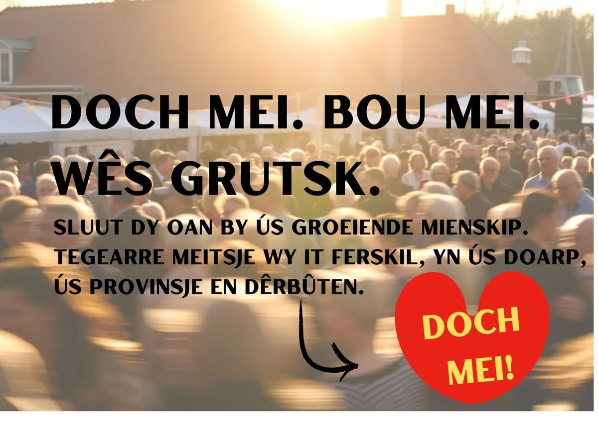 Minsken út de mienskip mei-inoar op it fjild